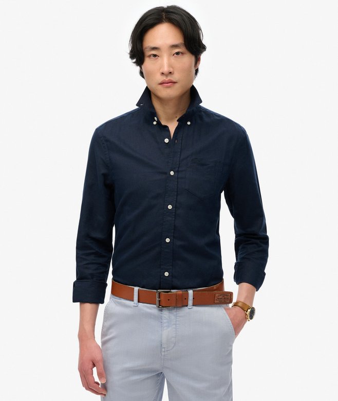 superdry Camisa de algodón y lino de manga larga