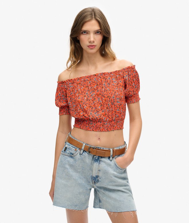 superdry Camiseta corta fruncida con manga corta