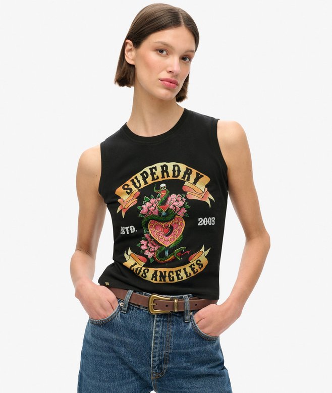 superdry Camiseta sin mangas con strass Tattoo