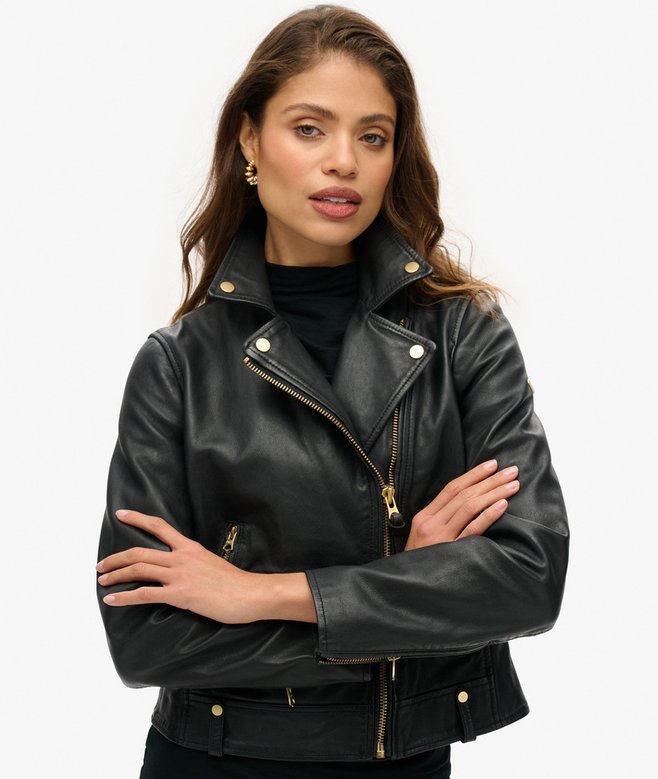Superdry Chaqueta Motera De Piel Con Tachuelas