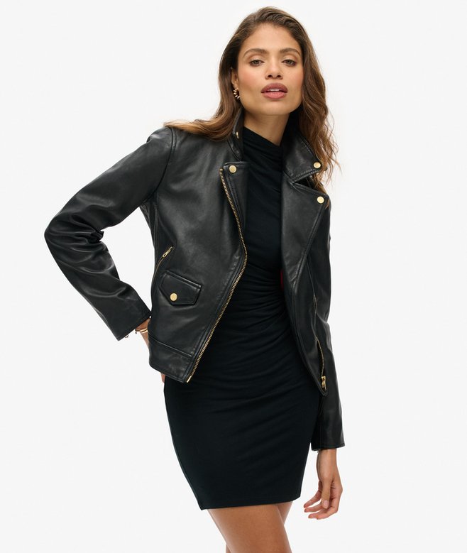 superdry Chaqueta motera de piel con tachuelas