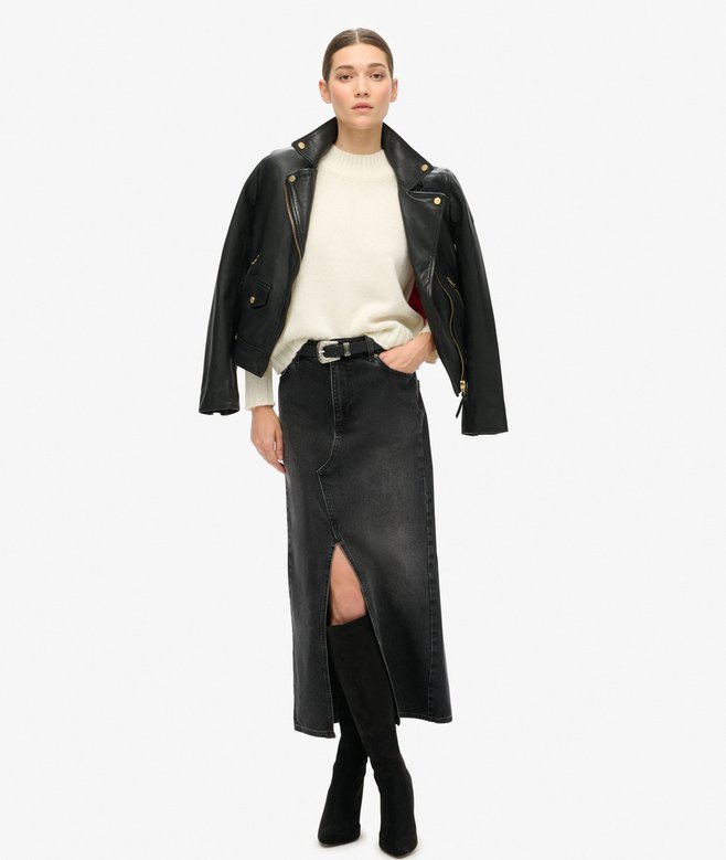 superdry Falda larga vaquera con abertura