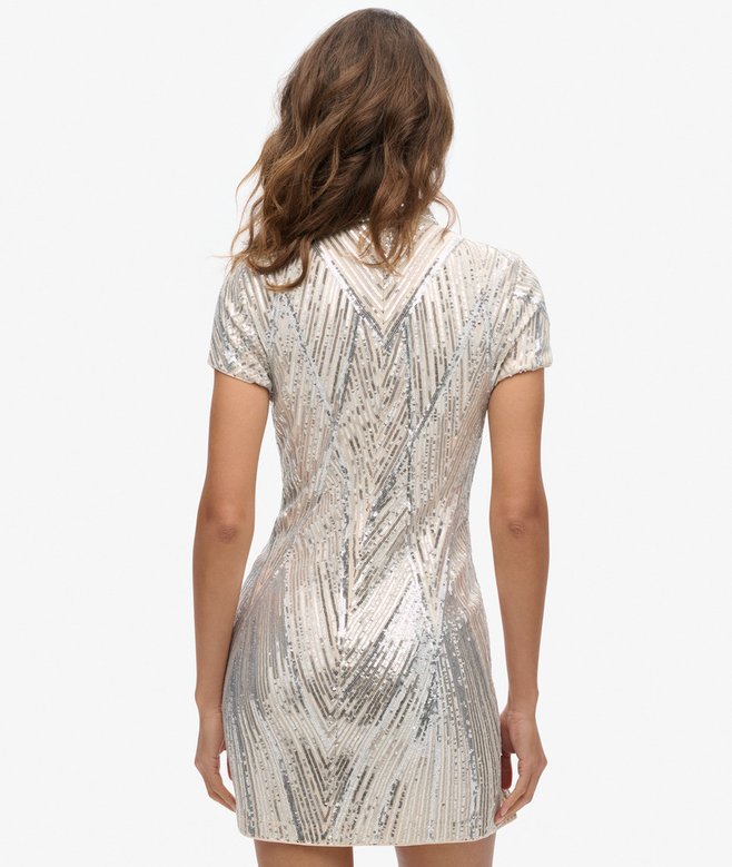 Superdry Minivestido Con Cuello Mao Y Lentejuelas