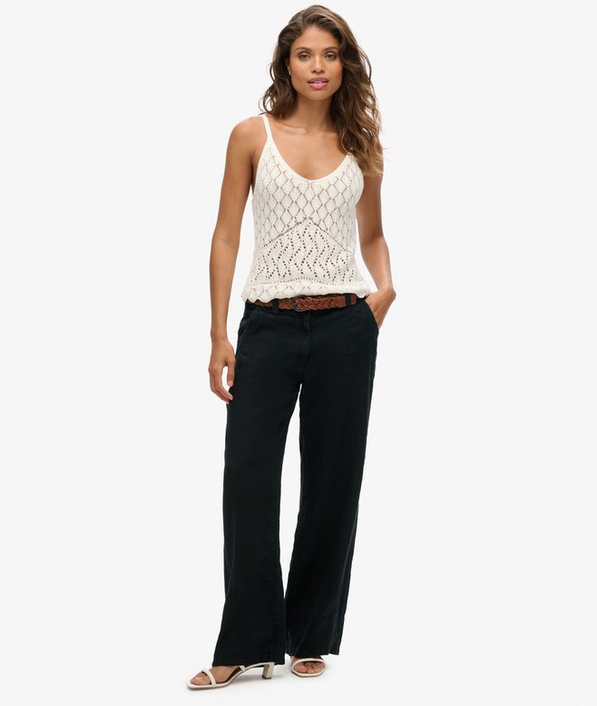 superdry Pantalones de lino de talle bajo
