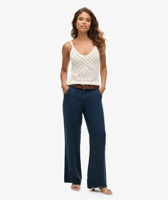 superdry Pantalones de lino de talle bajo