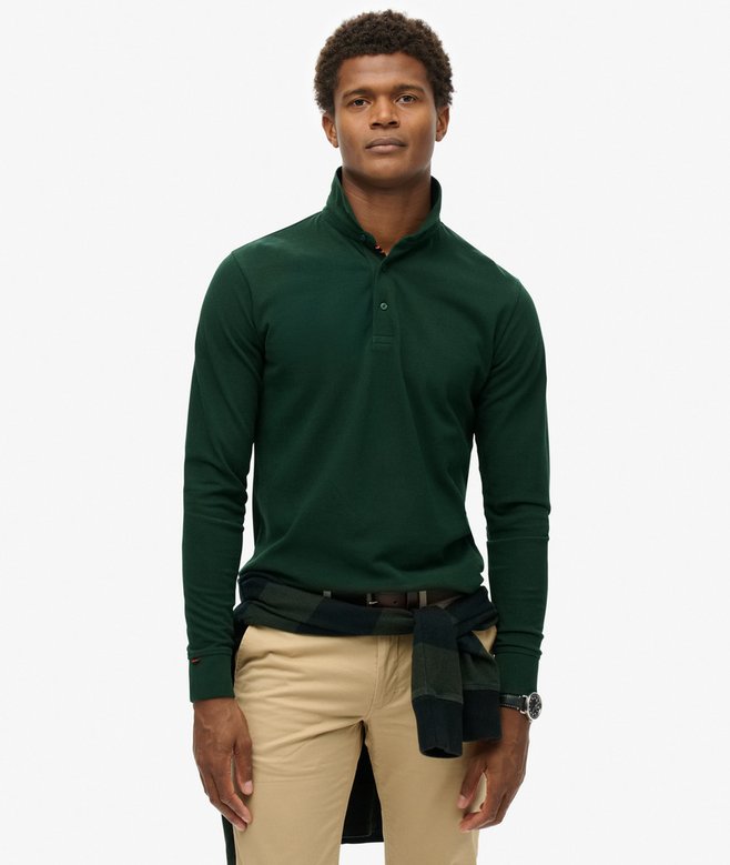 superdry Polo de piqué de manga larga de algodón
