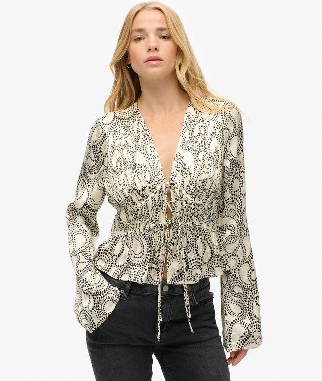 superdry Top tejido plisado con mangas 70s