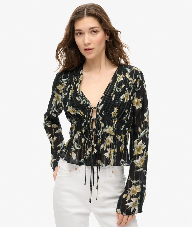 superdry Top tejido plisado con mangas 70s