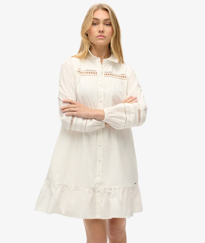 Superdry Vestido Camisero Con Mezcla De Encaje