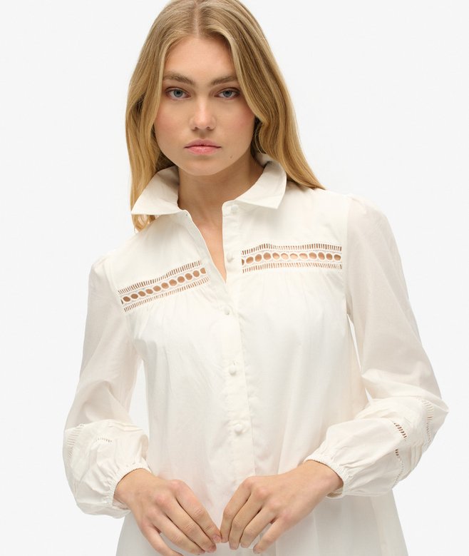 Superdry Vestido Camisero Con Mezcla De Encaje