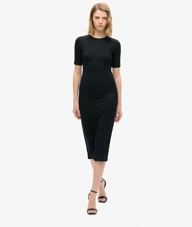 superdry Vestido de punto midi de manga corta