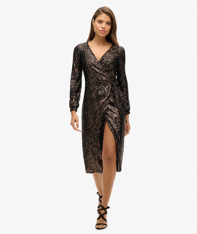 superdry Vestido largo cruzado Sequin