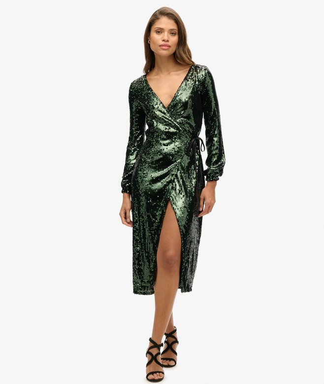 superdry Vestido largo cruzado Sequin