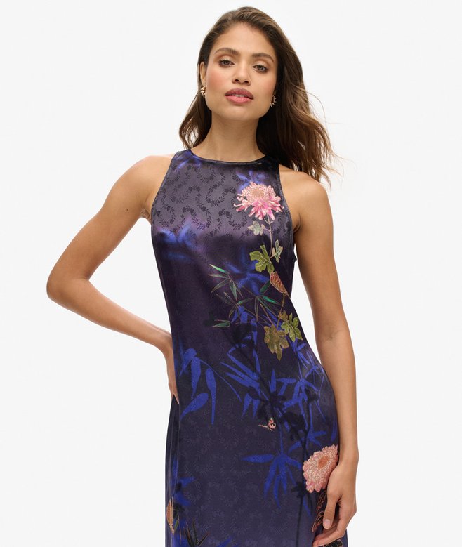 Superdry Vestido Largo De Satén Estampado