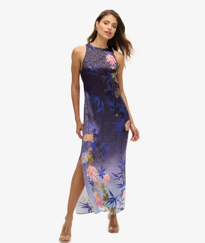 superdry Vestido largo de satén estampado