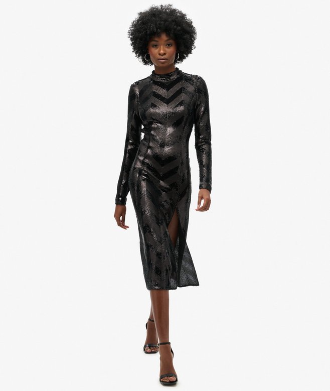 superdry Vestido midi con espalda abierta Chevron