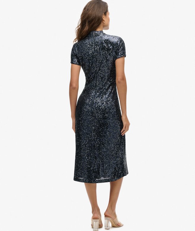 Superdry Vestido Midi De Lentejuelas Y Cuello Mao