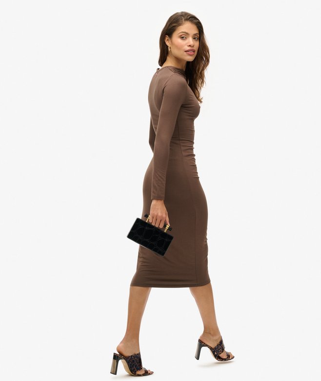 Superdry Vestido Midi De Manga Larga Fruncido