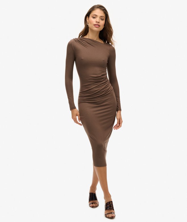 superdry Vestido midi de manga larga fruncido