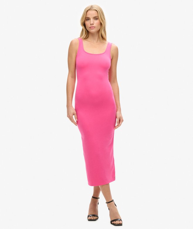 superdry Vestido midi de punto con escote cuadrado