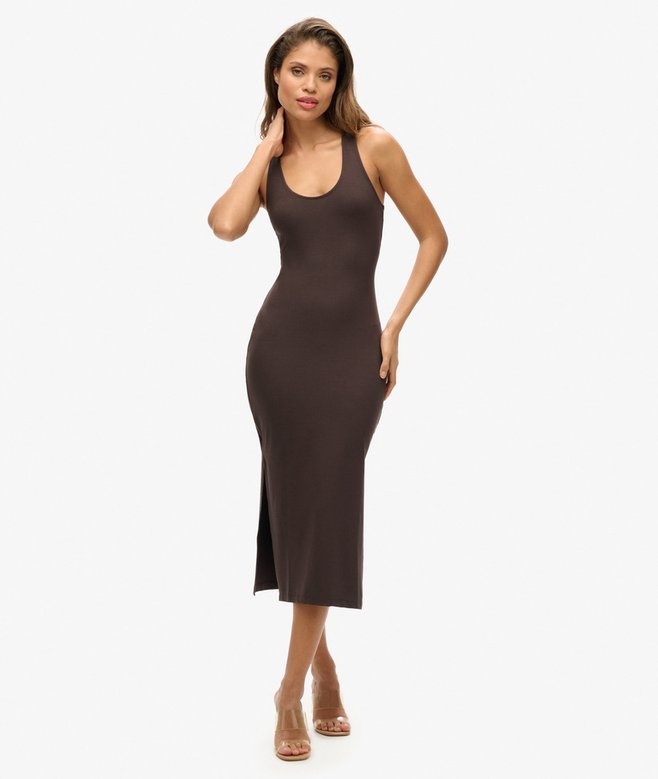 superdry Vestido midi de punto con escote redondo