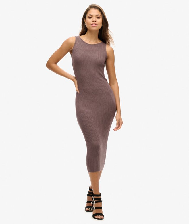 superdry Vestido midi de punto con espalda abierta