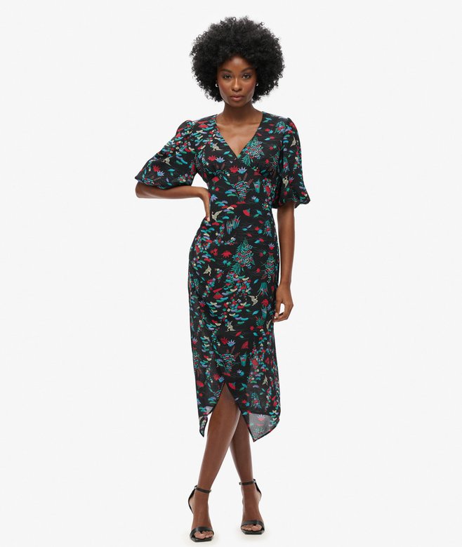 superdry Vestido midi transparente de manga corta