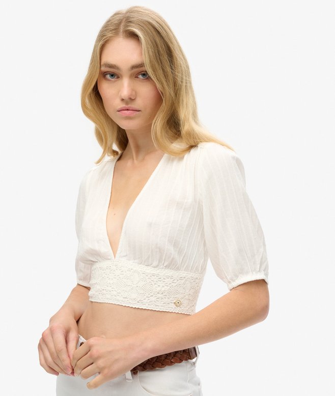 Superdry Top Con Ribete De Encaje De Manga Corta Ibiza