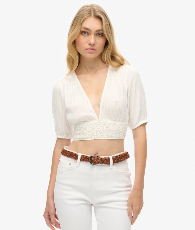 superdry Top con ribete de encaje de manga corta Ibiza