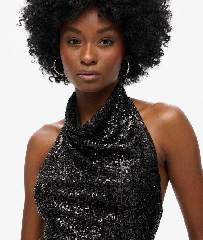 Superdry Top De Lentejuelas Con Cuello Halter Drapeado