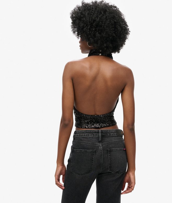 Superdry Top De Lentejuelas Con Cuello Halter Drapeado