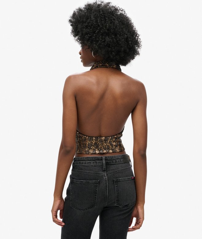 Superdry Top De Lentejuelas Con Cuello Halter Drapeado
