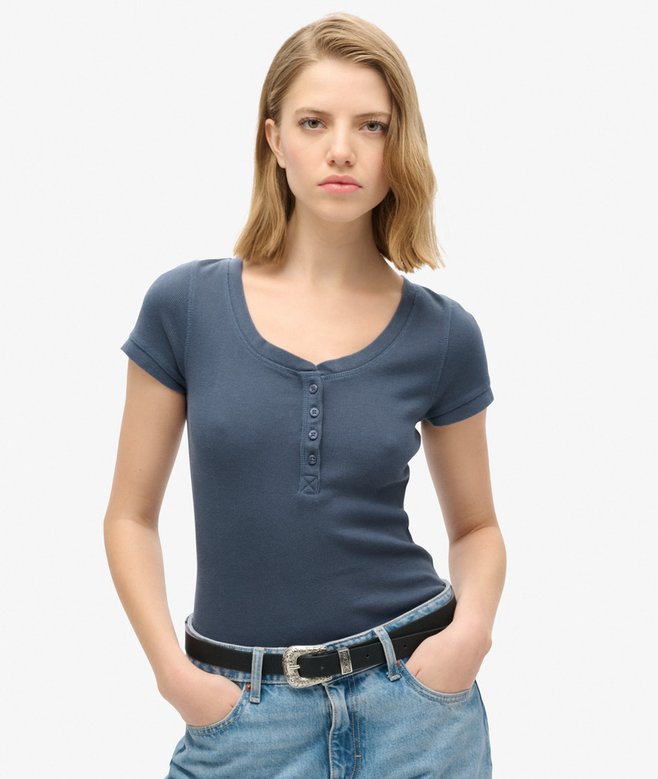 superdry Top de manga corta con cuello abotonado Essential