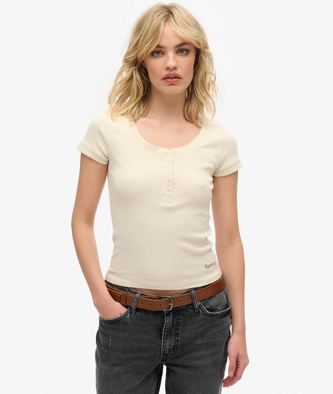 superdry Top de manga corta con cuello abotonado Essential