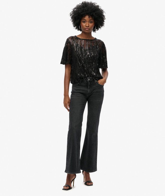 Superdry Top De Manga Corta Transparente Con Lentejuelas