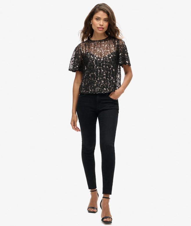 Superdry Top De Manga Corta Transparente Con Lentejuelas