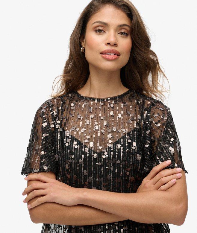 Superdry Top De Manga Corta Transparente Con Lentejuelas