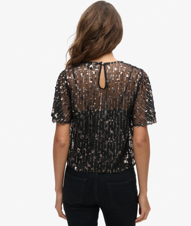 Superdry Top De Manga Corta Transparente Con Lentejuelas