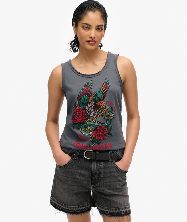 superdry Top sin mangas con amplio escote redondo y tatuaje Neo Trad