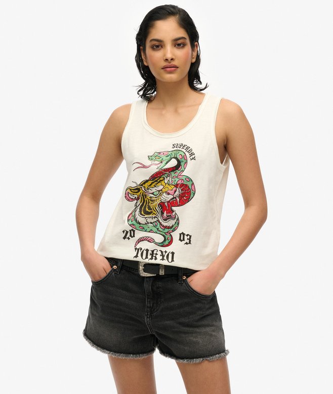 superdry Top sin mangas con amplio escote redondo y tatuaje Neo Trad