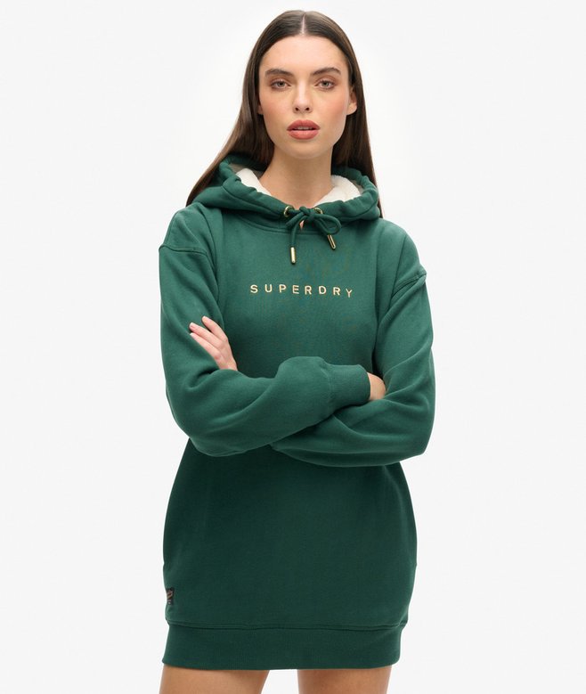 superdry Vestido con capucha y logotipo metalizado Luxe