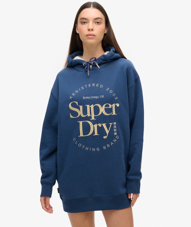 superdry Vestido con capucha y logotipo metalizado Luxe