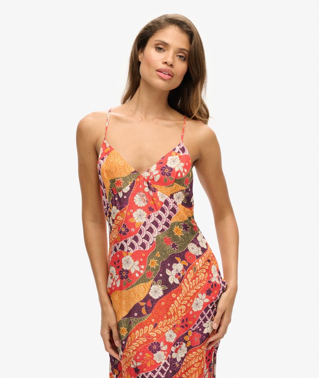 Superdry Vestido De Tirantes Lencero Midi Estampado