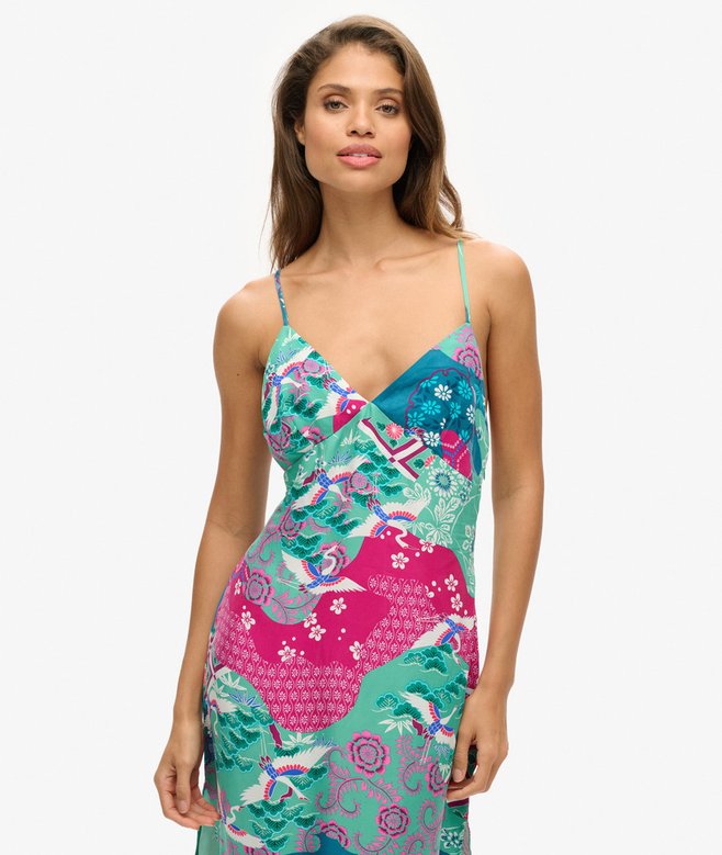 Superdry Vestido De Tirantes Lencero Midi Estampado