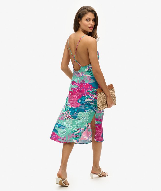 Superdry Vestido De Tirantes Lencero Midi Estampado
