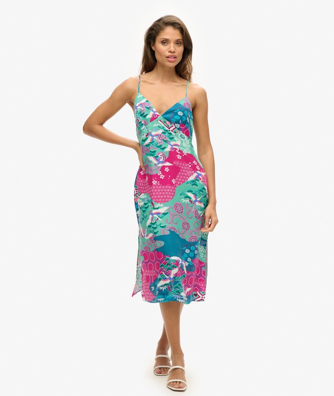 superdry Vestido de tirantes lencero midi estampado