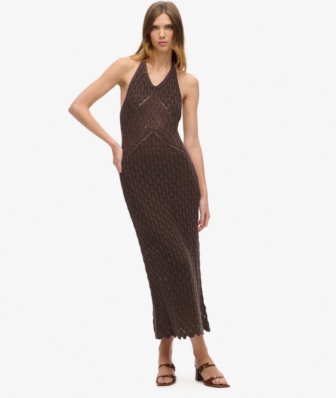superdry Vestido largo de ganchillo con escote halter