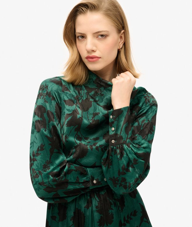 Superdry Vestido Largo De Jacquard Con Cuello Drapeado