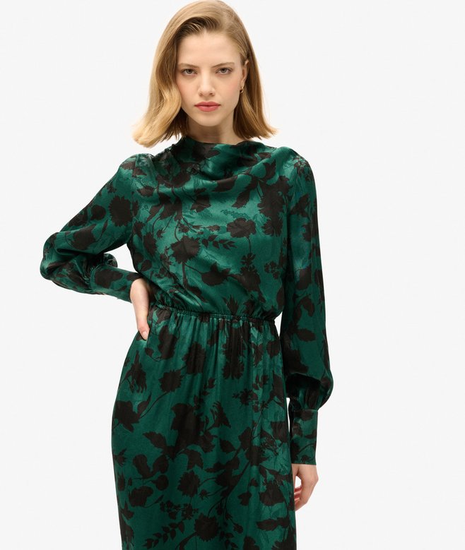 Superdry Vestido Largo De Jacquard Con Cuello Drapeado