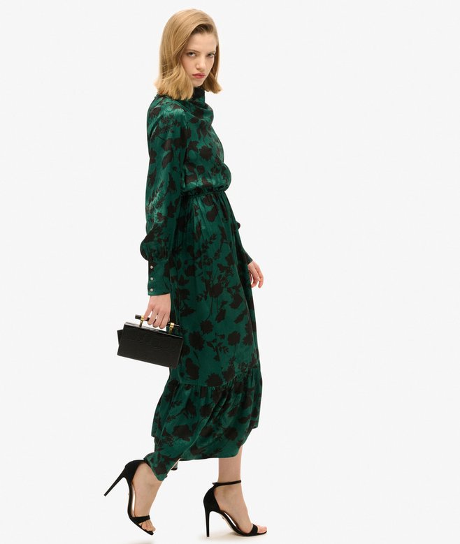 Superdry Vestido Largo De Jacquard Con Cuello Drapeado